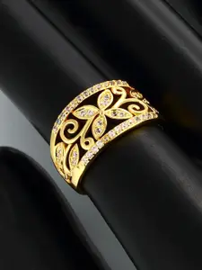 Yellow Chimes Gold-Plated White Crystal-Studded Band Finger Ring