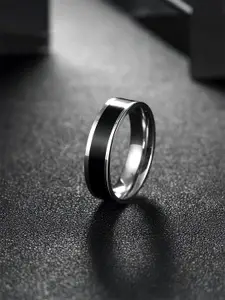 Yellow Chimes Men Black Band Style Titanium Steel Ring