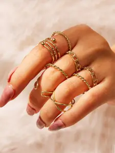 Yellow Chimes Set of 8 Gold-Plated Boho Vintage Style Knuckle Rings