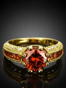 Yellow Chimes Gold Toned Dazzling Imperial Red Austrian Crystal  Ring