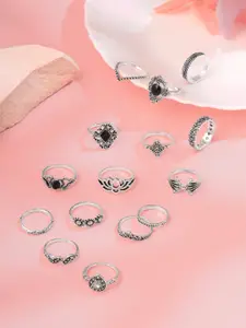 Yellow Chimes Women Silver Plated Set of 15 Boho Vintage Style Finger Rings