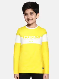 abof Boys Yellow Printed Pure Cotton T-shirt