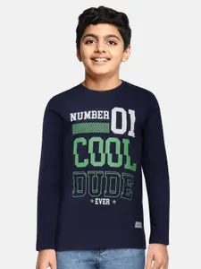 abof Boys Navy Blue Typography Printed Pure Cotton T-shirt