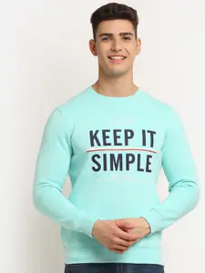 Rodamo Men Turquoise Blue Printed Sweatshirt
