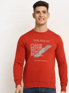 Rodamo Men Red Typography Printed Round Neck Fleece Sweatshirt