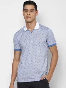 Allen Solly Men Blue Geometric Printed Polo Collar Cotton T-shirt