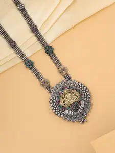 VIRAASI Woman Silver-Toned & Green Dual Tone Temple Necklace Necklace
