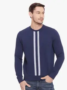 Basics Men Navy Blue & Grey Striped Pullover