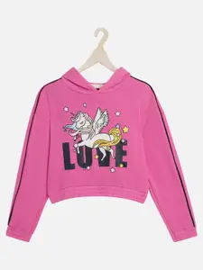 Lazy Shark Girls Pink Printed Hooded Fleece Sweatshirt