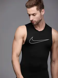 Nike Men Black Logo Printed Tight Fit Dri-FIT Sleeveless Training T-shirt