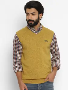 Royal Enfield Men Yellow Solid V-neck Sweater Vest