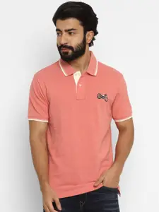 Royal Enfield Men Peach Solid Polo Collar T-shirt