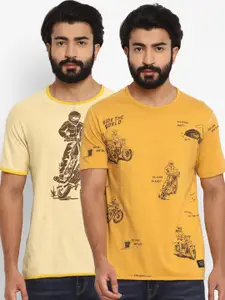 Royal Enfield Men Yellow Reversible Printed Cotton T-shirt