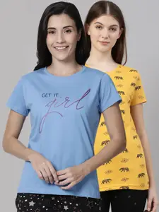 Kryptic Women Pack Of 2 Printed Pure Cotton Lounge T-Shirts