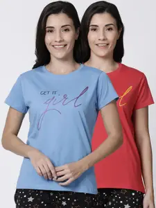 Kryptic Women Pack Of 2 Printed Pure Cotton Lounge T-Shirts