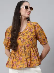 Anubhutee Women Mustard & White Printed Top with Trousers
