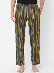 URBAN SCOTTISH Men Yellow & Black Striped Pure Cotton Lounge Pants