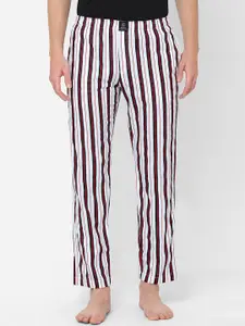 URBAN SCOTTISH Men White & Red Striped Pure Cotton Lounge Pants