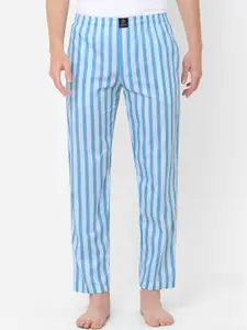 URBAN SCOTTISH Men Blue Striped Pure Cotton Lounge Pants