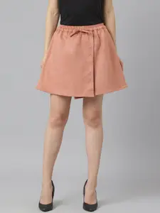 am ma Woman Pink Solid Above Knee Length Wrap Up Skirt