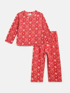 CrayonFlakes Girls Red Printed Top with Trousers