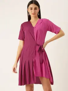 COUPER & COLL COUPER & COLL Purple & Pink Colourblocked Crepe A-Line Dress