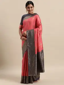 Saree mall Pink Floral Silk Blend Banarasi Sarees