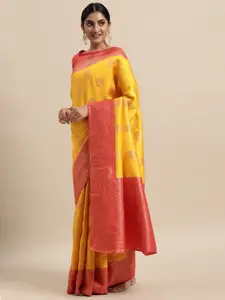 Saree mall Yellow Floral Silk Blend Banarasi Sarees