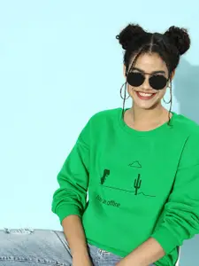 STREET 9 Women Gorgeous Green Graphic Drop-Shoulder Sleeves Sweatshirt