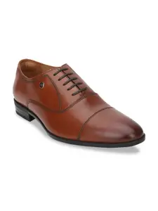 Louis Philippe Men Brown Solid Leather Formal Oxfords