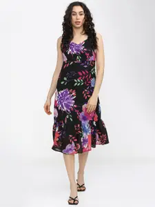 Tokyo Talkies Women Black Floral A-Line Midi Dress