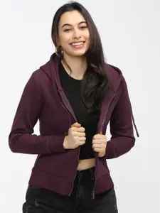 Tokyo Talkies Women Purple Hooded Sweatshirt