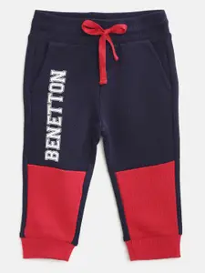 United Colors of Benetton United Colors of Benetton Boys Navy Blue & Red Pure Cotton Colourblocked Joggers