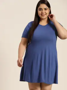 Sztori Plus Size Blue A-Line Mini Dress