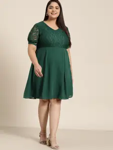 Sztori Green Solid A-Line Dress
