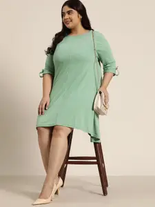 Sztori Women Plus Size Sage Green Solid A-Line Dress