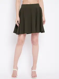 Ruhaans Women Green Solid Above Knee Length A-Line Skirt