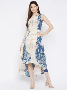Ruhaans Woman Peach-Coloured & Blue Tie and Dye Georgette Midi Dress