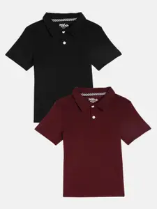 METRO KIDS COMPANY Boys Black & Maroon 2 Polo Collar T-shirt