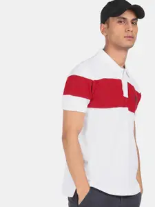 U.S. Polo Assn. U S Polo Assn Men White & Red Colourblocked Polo Collar Slim Fit T-shirt