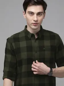 THE BEAR HOUSE Men Olive Green Slim Fit Pure Cotton Checked Casual Shirt