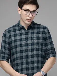 THE BEAR HOUSE Men Grey Slim Fit Pure Cotton Checked Casual Shirt