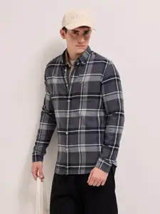THE BEAR HOUSE Men Grey Flannel Slim Fit Pure Cotton Checked Casual Shirt