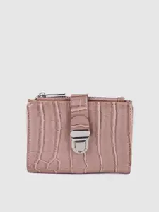 Accessorize Women Mauve Animal Textured PU Two Fold Wallet