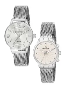 CARLINGTON Women Set Of 2 Multicoloured Dial & Stainless Steel Bracelet Analogue Watch CT2002 Silver-CT2017 Silver