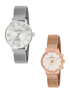 CARLINGTON Women Pack of 2 Stainless Steel Bracelet Style Analogue Watch