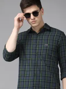U.S. Polo Assn. Denim Co. U S Polo Assn Denim Co Men Navy Blue Windowpane Checked Pure Cotton Casual Shirt