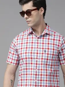 U.S. Polo Assn. U S Polo Assn Men Red And Blue Tailored Fit Buffalo Checked Pure Cotton Casual Shirt