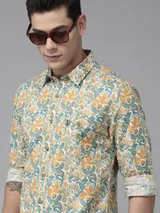 U.S. Polo Assn. Denim Co. Men Beige Floral Printed Pure Cotton Casual Shirt