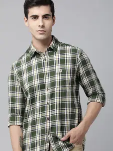 U.S. Polo Assn. Denim Co. Men Green & Off-White Checked Pure Cotton Casual Shirt